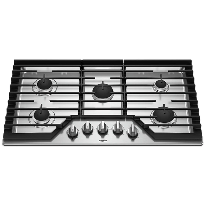 Whirlpool Gas Cooktop - 5 Burners - 36-in - 15,000 BTU - Stainless Steel 3 Whirlpool Gas Cooktop - 5 Burners - 36-in - 15,000 BTU - Stainless Steel