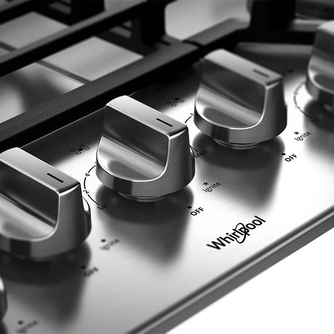 Whirlpool Gas Cooktop - 5 Burners - 36-in - 15,000 BTU - Stainless Steel 4 Whirlpool Gas Cooktop - 5 Burners - 36-in - 15,000 BTU - Stainless Steel - Image 2