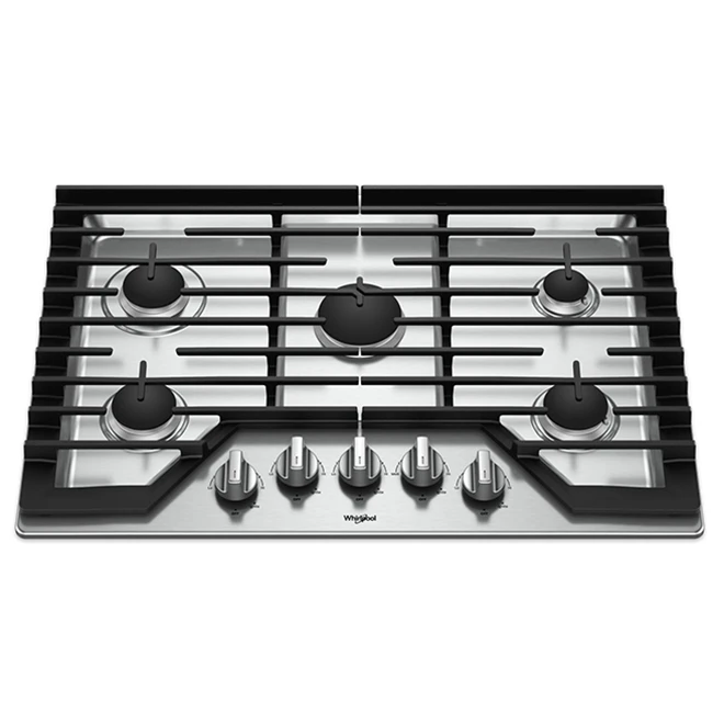 Whirlpool Gas Cooktop - 5 Burners - 30-in - 15,000 BTU - Stainless Steel Whirlpool Gas Cooktop - 5 Burners - 30-in - 15,000 BTU - Stainless Steel -Whirlpool Shop 30006335b L