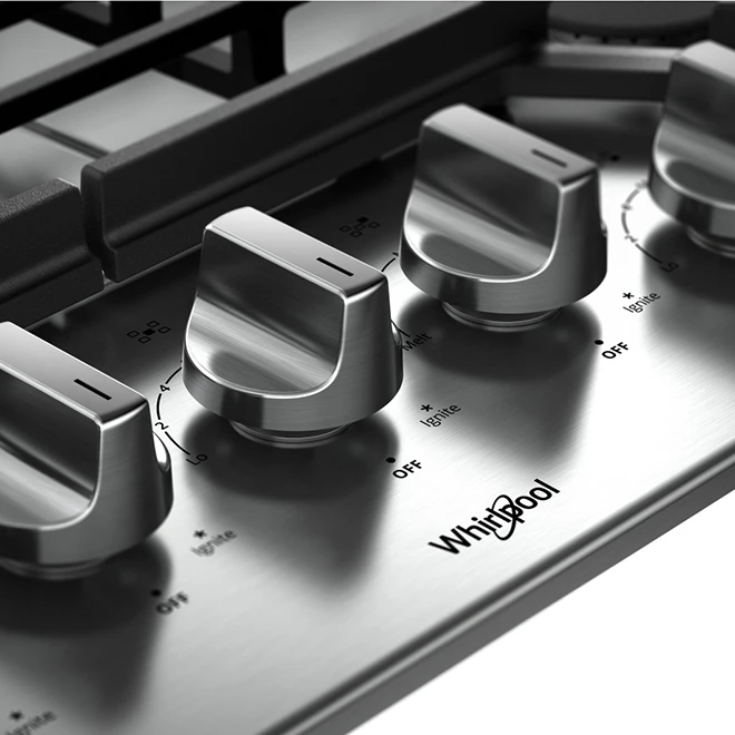 Whirlpool Gas Cooktop - 5 Burners - 30-in - 15,000 BTU - Stainless Steel Whirlpool Gas Cooktop - 5 Burners - 30-in - 15,000 BTU - Stainless Steel -Whirlpool Shop 30006335c L